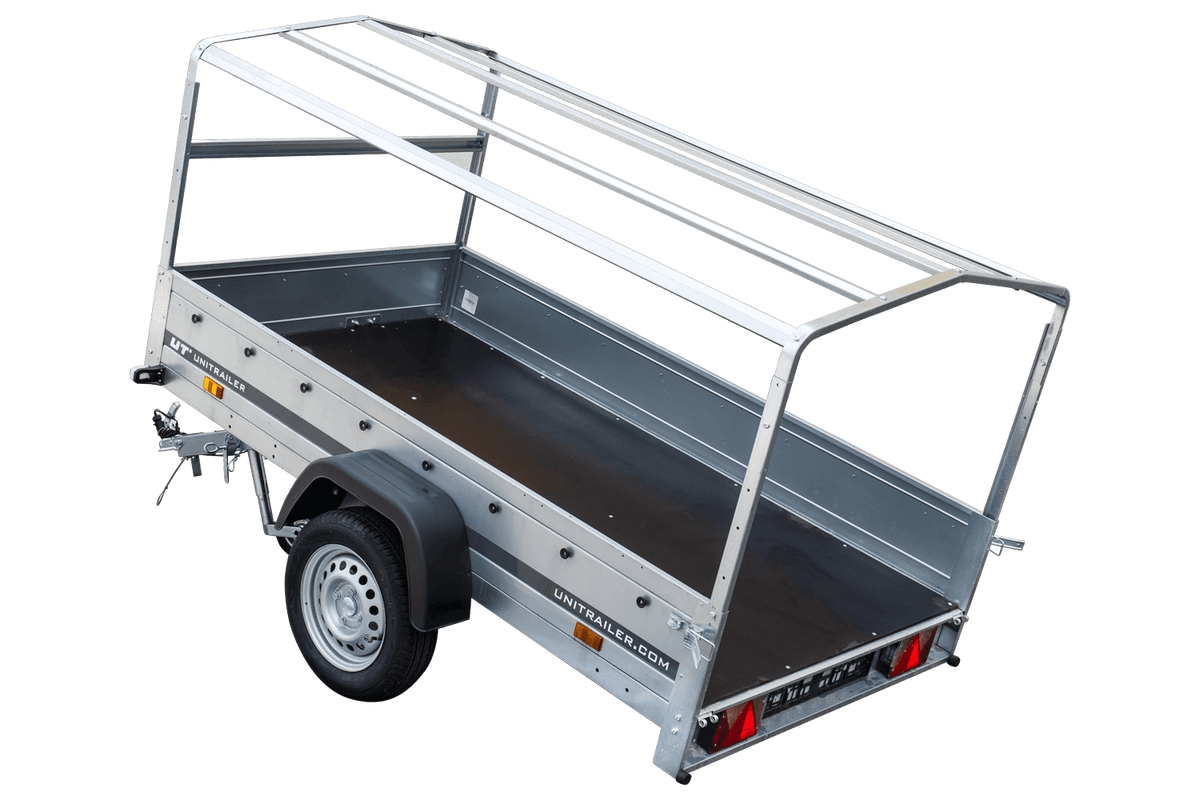Garden Trailer 230 KIPP Anhänger 230 × 125 cm mit blauer Hochplane, H-800-Spriegel und Stützrad