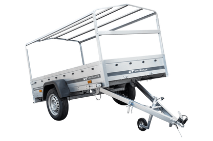 Garden Trailer 230 KIPP Anhänger 230 × 125 cm mit blauer Hochplane, H-800-Spriegel und Stützrad