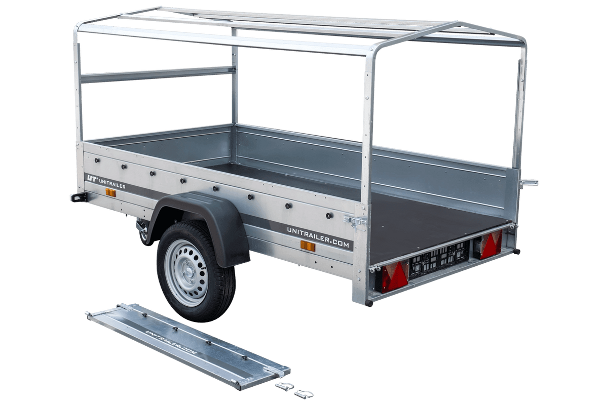 Garden Trailer 230 KIPP Anhänger 230 × 125 cm mit blauer Hochplane, H-800-Spriegel und Stützrad