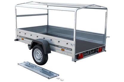 Garden Trailer 230 KIPP Anhänger 230 × 125 cm mit blauer Hochplane, H-800-Spriegel und Stützrad