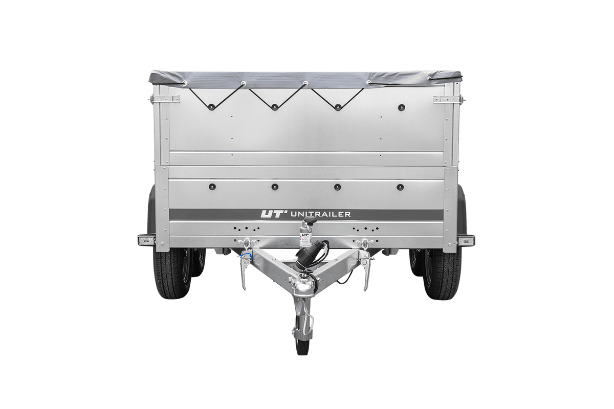 GARDEN TRAILER 264/2 KIPP Zweiachsanhänger mit Stützrad, H-0-Gestell, BIS-Bordwandaufsätzen und grauer Flachplane