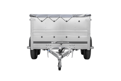 GARDEN TRAILER 264/2 KIPP Zweiachsanhänger mit Stützrad, H-0-Gestell, BIS-Bordwandaufsätzen und grauer Flachplane
