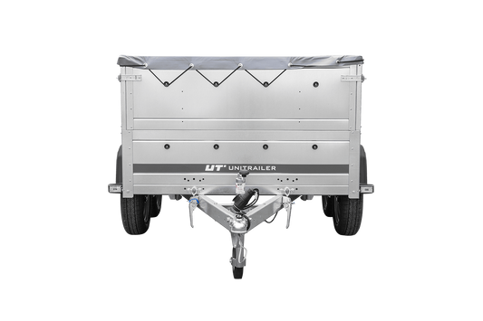 GARDEN TRAILER 264/2 KIPP Zweiachsanhänger mit Stützrad, H-0-Gestell, BIS-Bordwandaufsätzen und grauer Flachplane