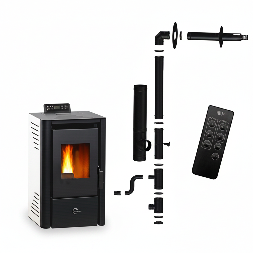 Anita SANNOVER raumluftunabhängiger Pelletofen 9,4 kW, Weiß, mit Installationsset Ø 80/125 mm
