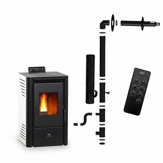 Anita SANNOVER raumluftunabhängiger Pelletofen 9,4 kW, Weiß, mit Installationsset Ø 80/125 mm