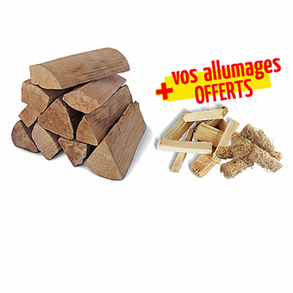 Set von 3 Packungen WOODSTOCK-Feuerholz 40 cm 6000 dm3 + Feuerlöscher und Beleuchtung Holz