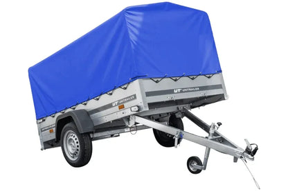 Garden Trailer 230 KIPP Anhänger 230 × 125 cm mit blauer Hochplane, H-800-Spriegel und Stützrad