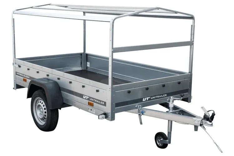 Garden Trailer 230 KIPP Anhänger 230 × 125 cm mit blauer Hochplane, H-800-Spriegel und Stützrad