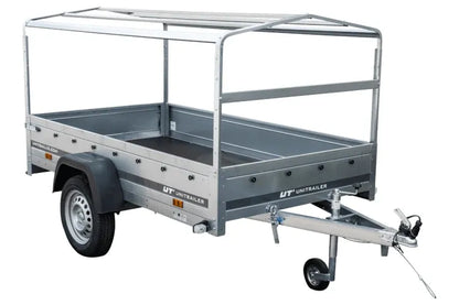Garden Trailer 230 KIPP Anhänger 230 × 125 cm mit blauer Hochplane, H-800-Spriegel und Stützrad