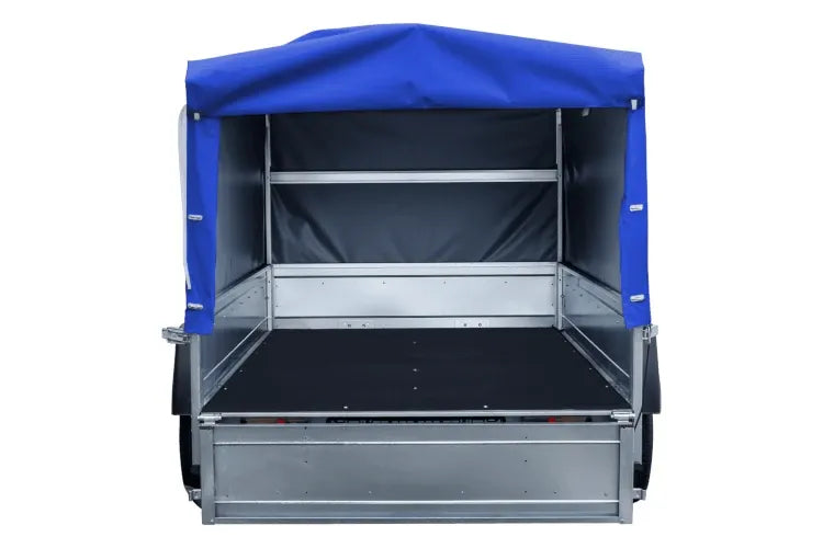 Garden Trailer 230 KIPP Anhänger 230 × 125 cm mit blauer Hochplane, H-800-Spriegel und Stützrad