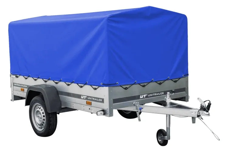 Garden Trailer 230 KIPP Anhänger 230 × 125 cm mit blauer Hochplane, H-800-Spriegel und Stützrad