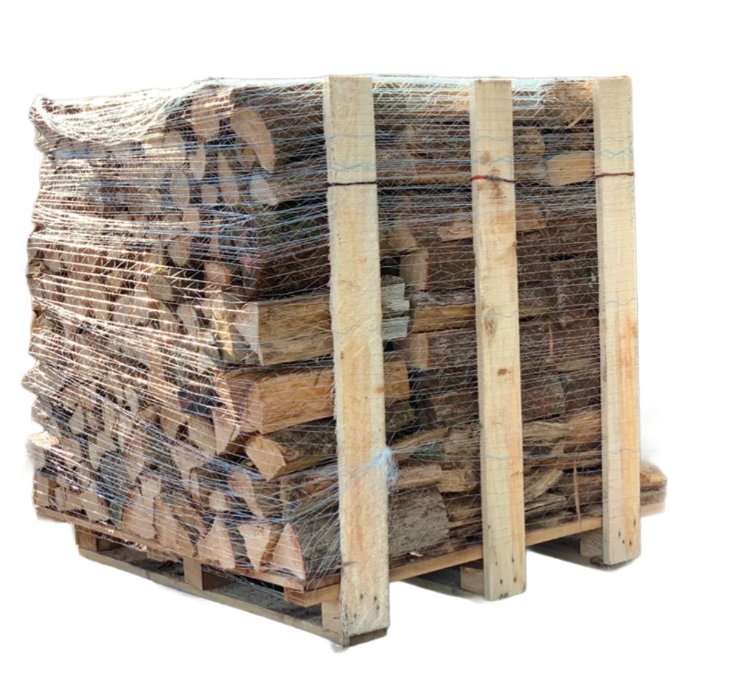 Palette mit 1,5 Raummetern Holz in 50 cm – Mischung aus Harthölzern (Buche, Eiche, Hainbuche)