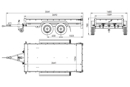 GARDEN TRAILER 264/2 KIPP Zweiachsanhänger mit Stützrad, H-0-Gestell, BIS-Bordwandaufsätzen und grauer Flachplane